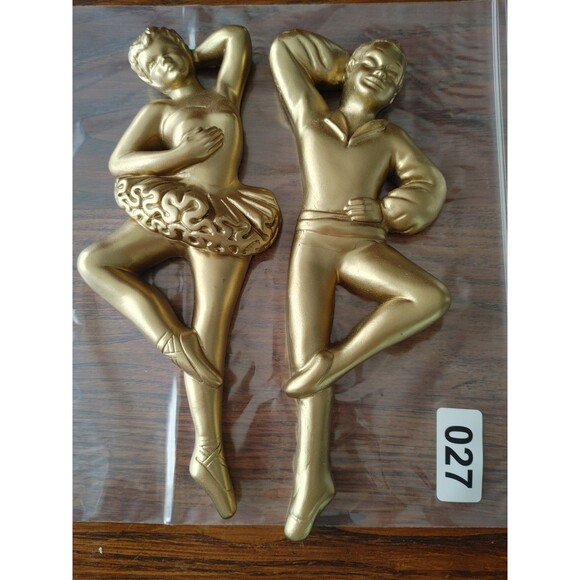 Vintage Chalkware Ballet Dancers MCM Ballerinas Set Wall Art Plaques 12" - Picture 5 of 5